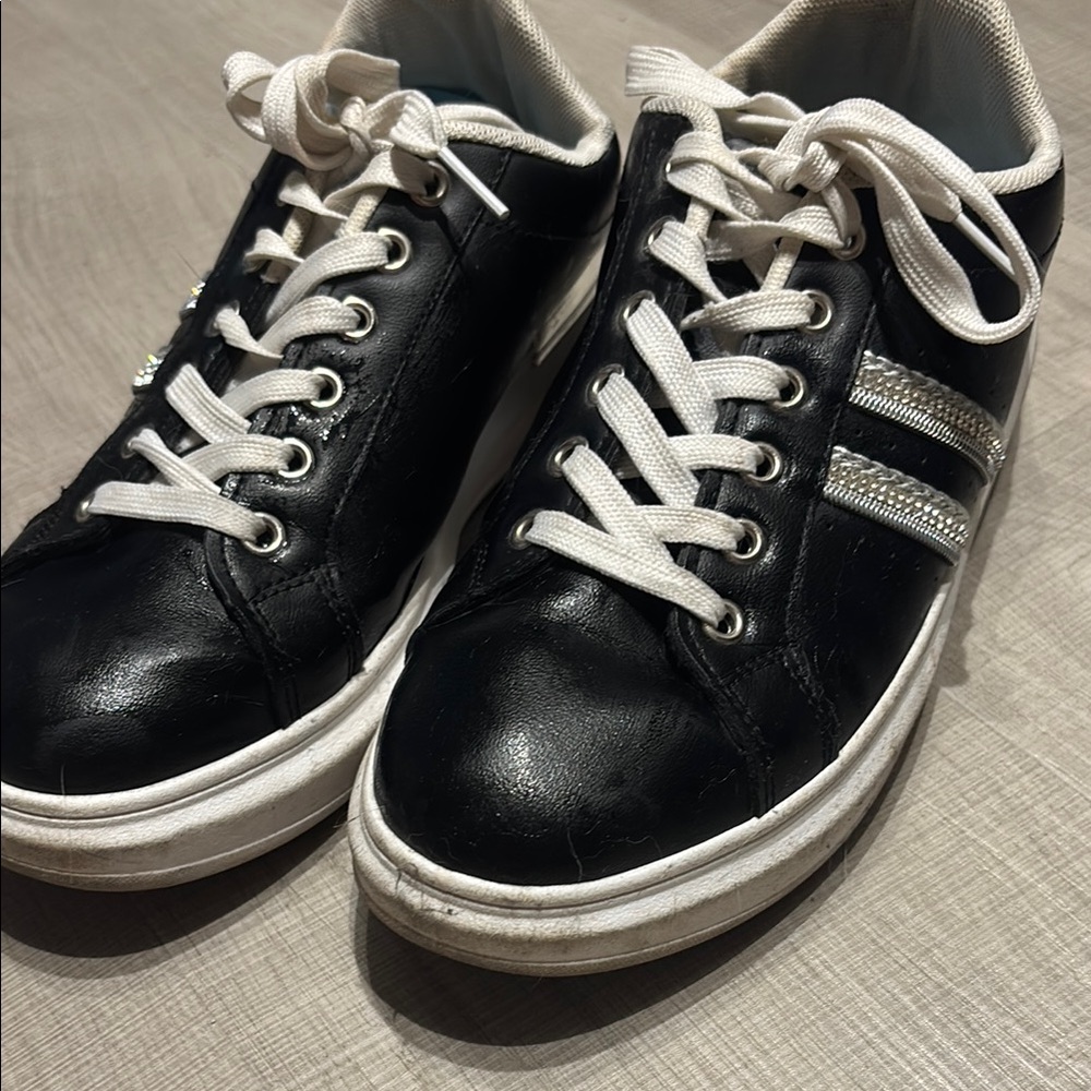Black and White Sneakers with Silver Accents